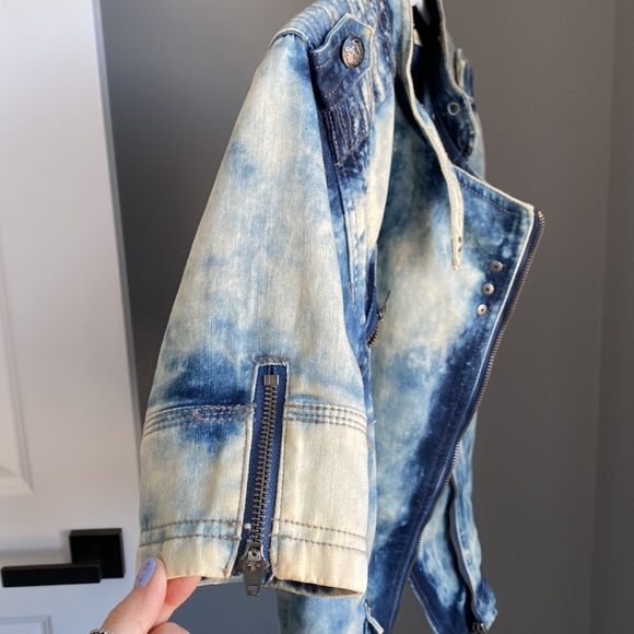 Fantastic retro acid wash or tie dye look guess short sleeve jean jacket size L - Picture 11 of 16